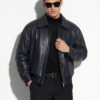 Intrecciato Collar Oversized Leather Bomber