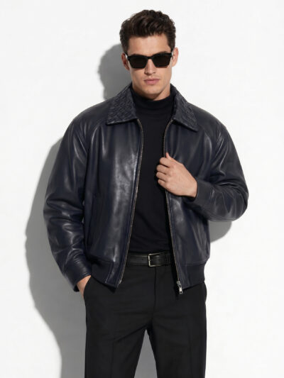 Intrecciato Collar Oversized Leather Bomber