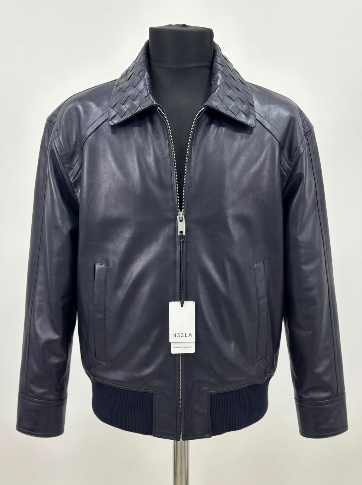Intrecciato Collar Oversized Leather Bomber