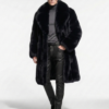 Black Fox Fur Coat With Wide Collar