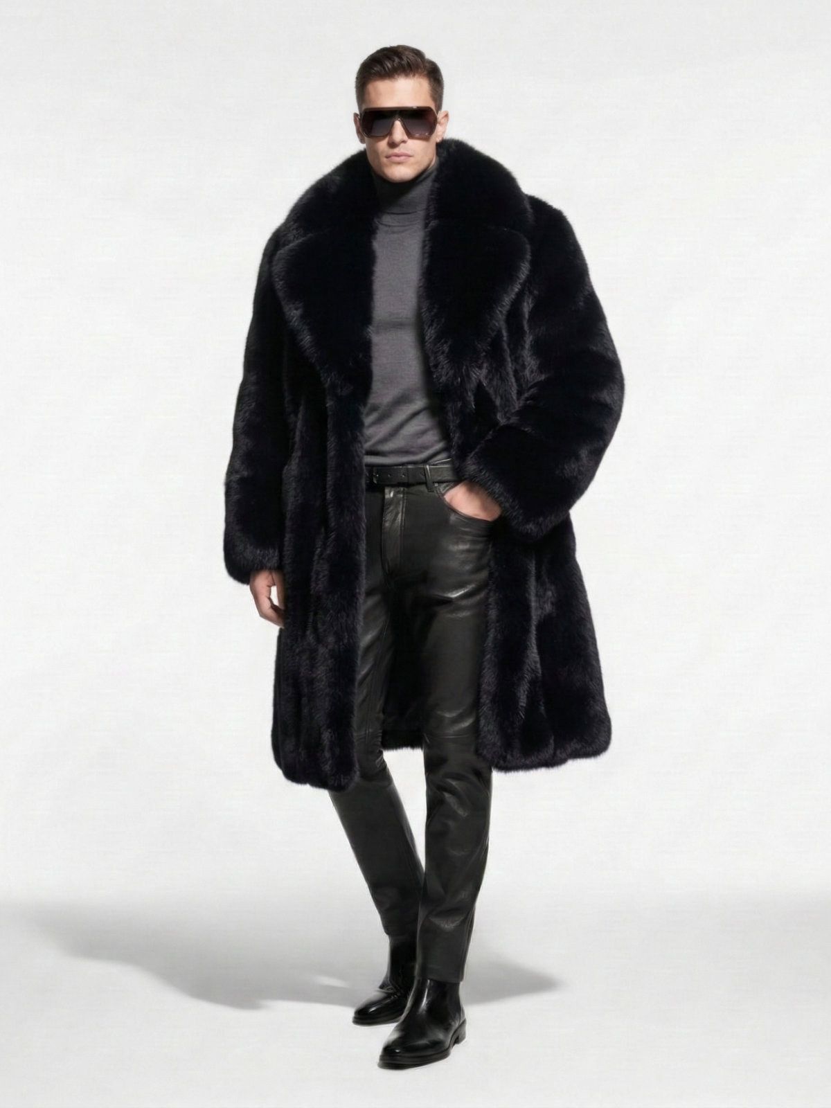 Black Fox Fur Coat With Wide Collar