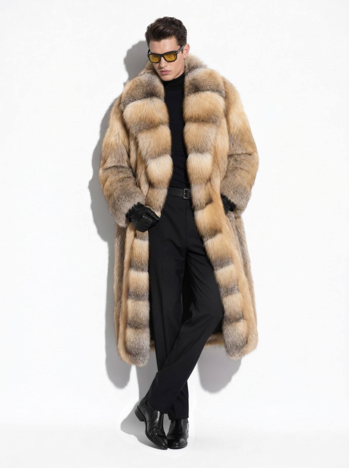 Golden Island Fox Fur Coat With Wide Collar