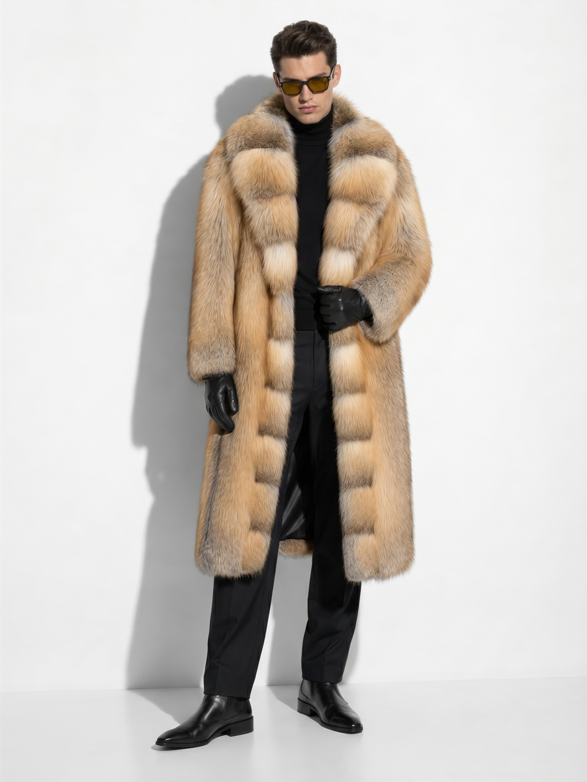 Golden Island Fox Fur Coat With Wide Collar