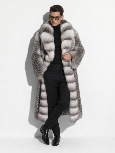Arctic Marble Fox Fur Coat With Wide Collar