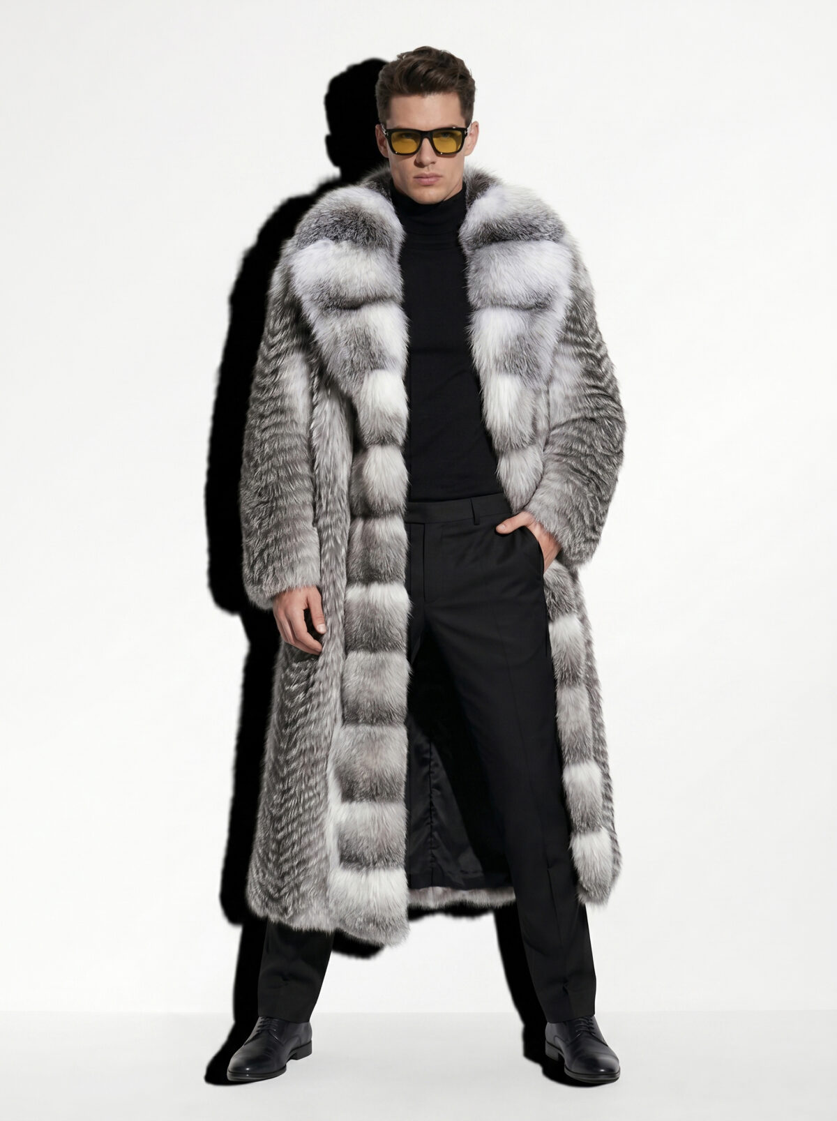 Arctic Marble Fox Fur Coat With Wide Collar