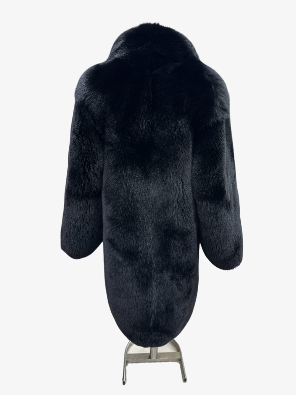 Black Fox Fur Coat With Wide Collar