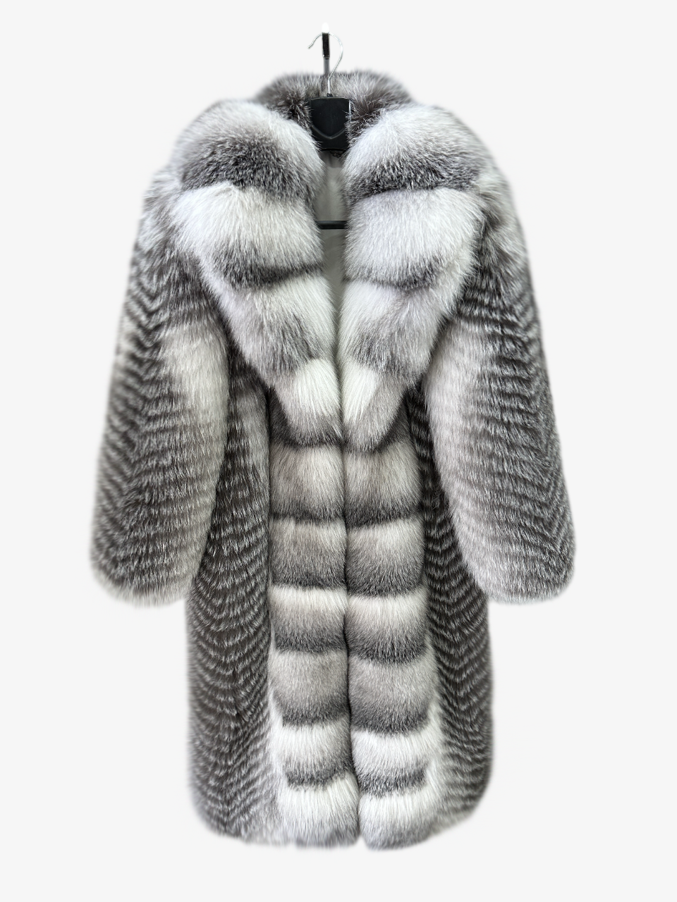 Arctic Marble Fox Fur Coat With Wide Collar