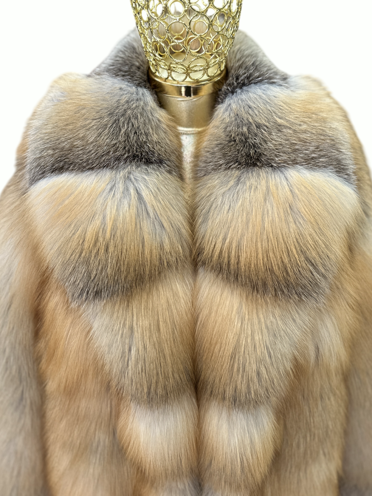 Golden Island Fox Fur Coat With Wide Collar