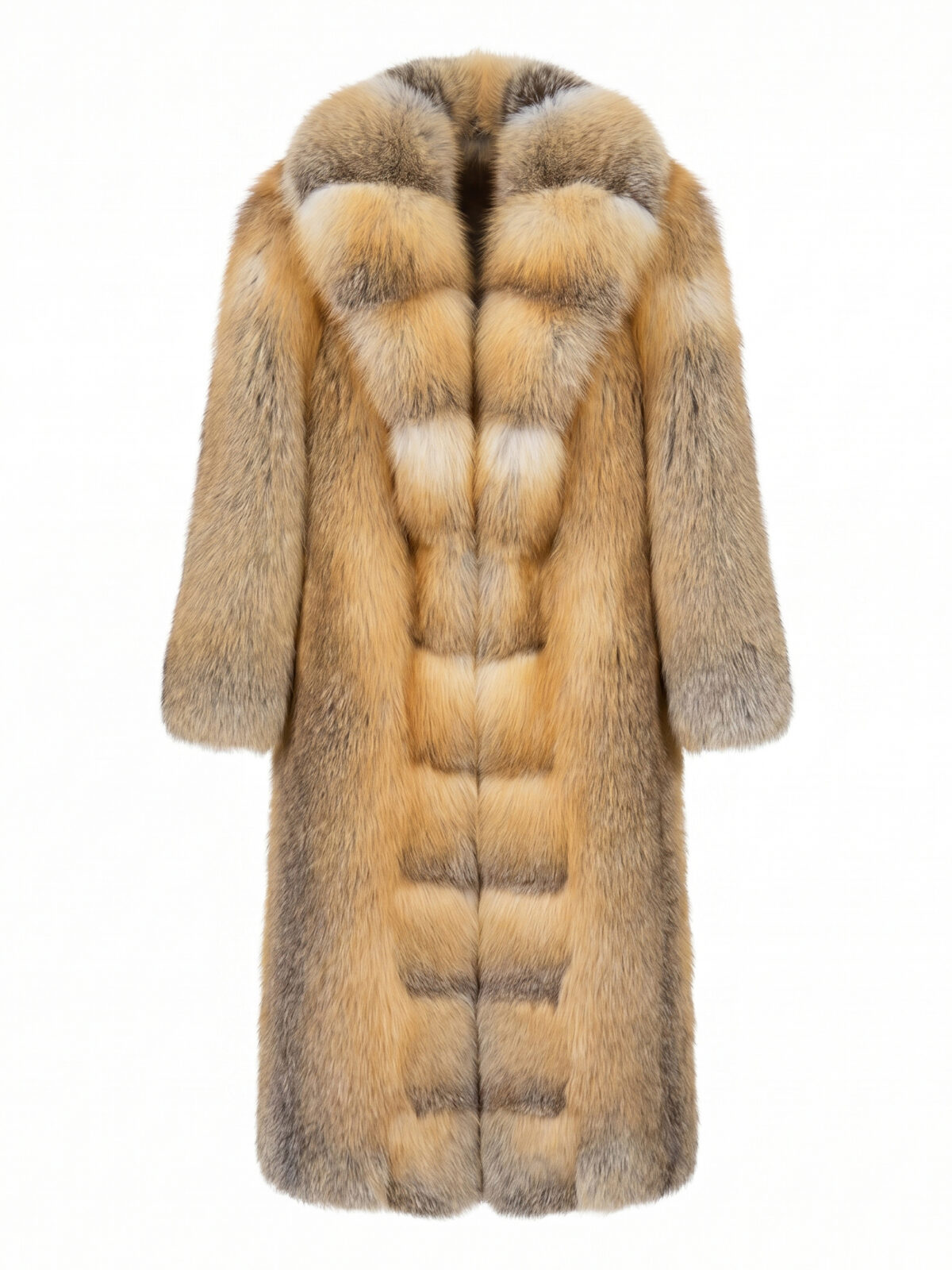 Golden Island Fox Fur Coat With Wide Collar