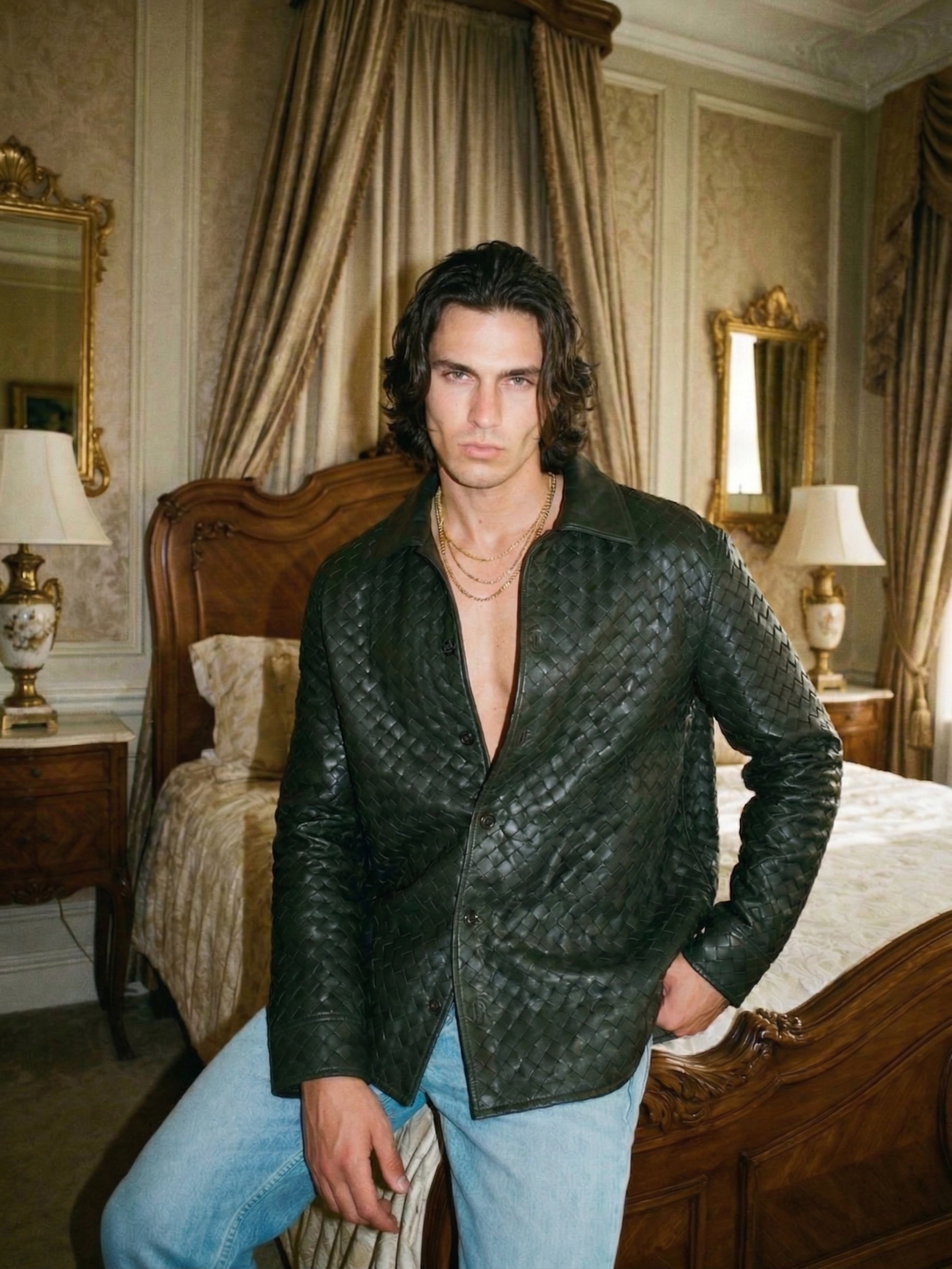 Intrecciato Hand-Woven Leather Overshirt