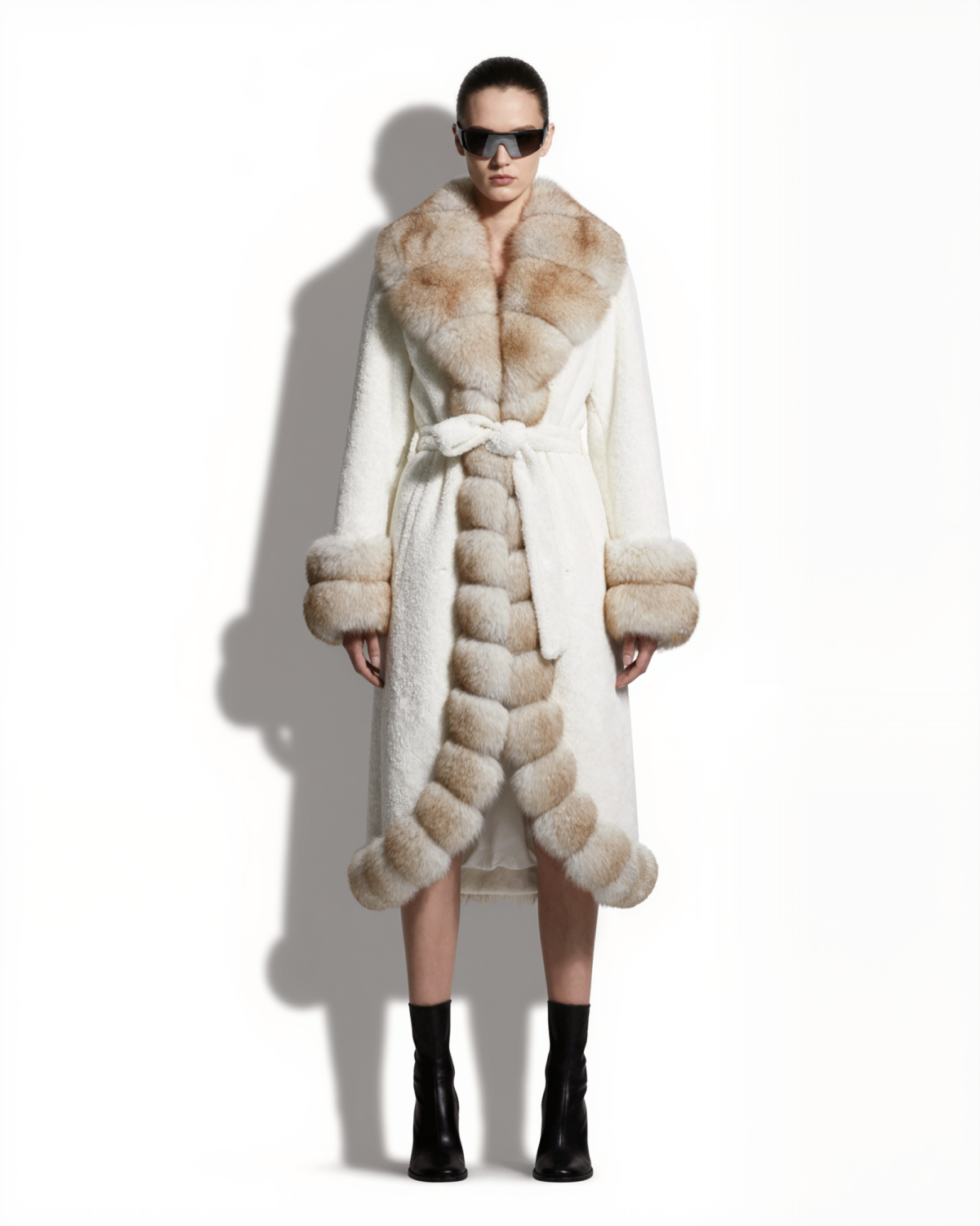 Fox Fur Trim Long Coat
