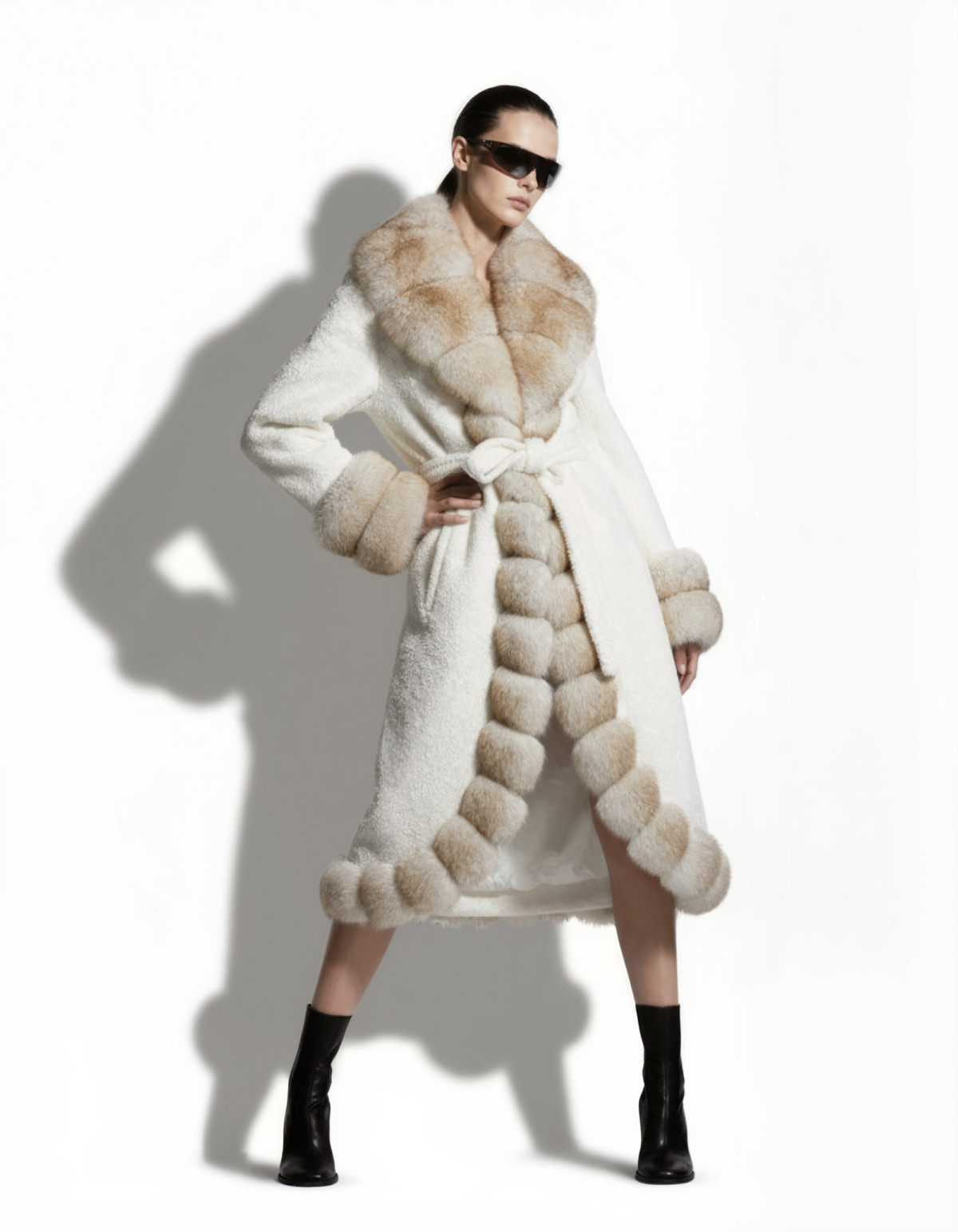 Fox Fur Trim Long Coat