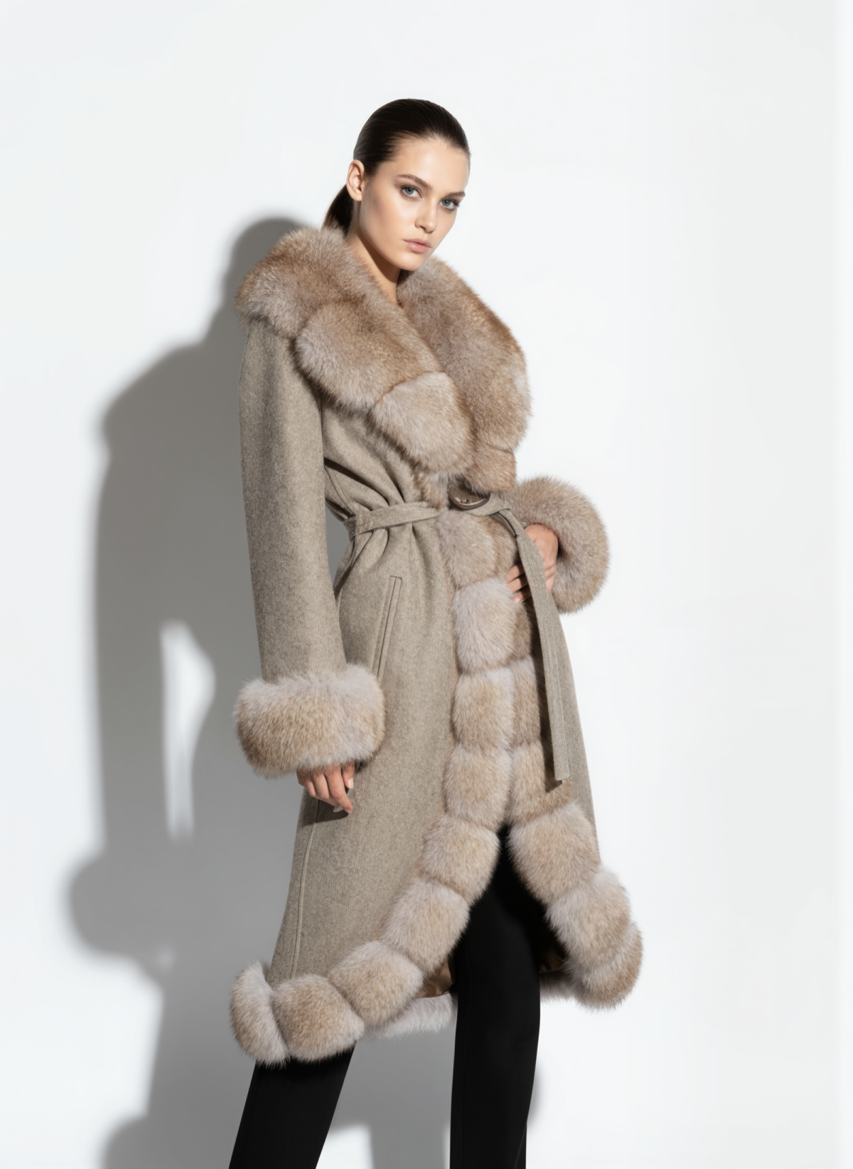 Fox Fur Trim Alpaca Wool Coat
