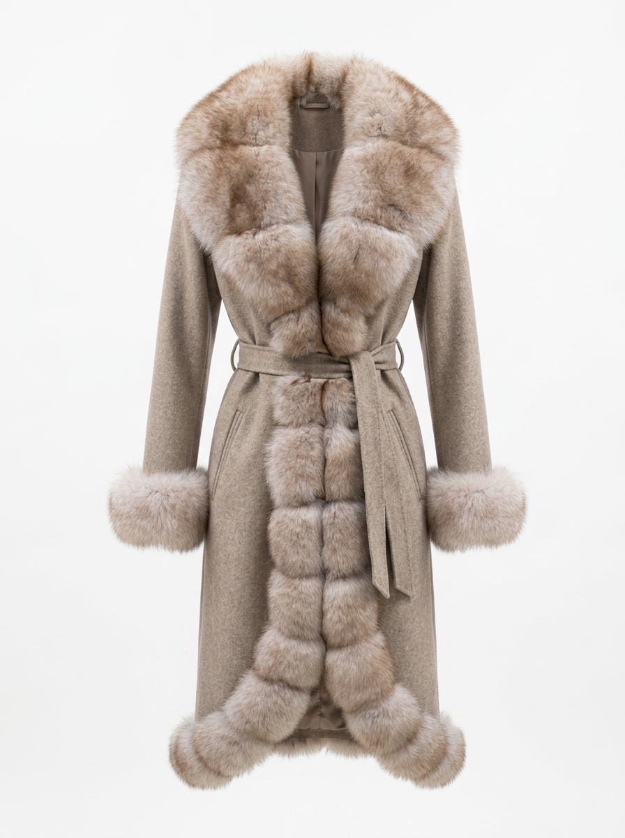 Fox Fur Trim Alpaca Wool Coat