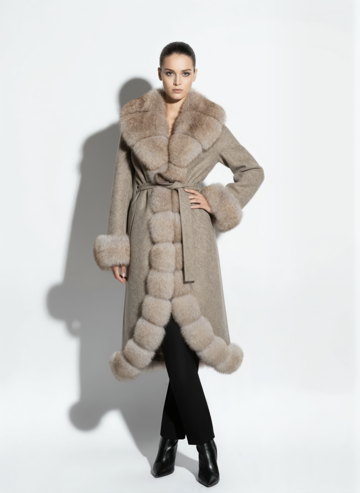 Fox Fur Trim Alpaca Wool Coat