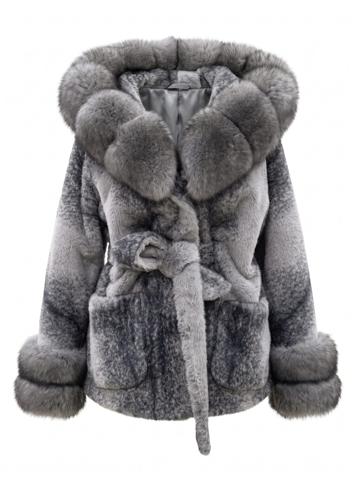 Fox Fur Trim Oversized Hooded Jacket