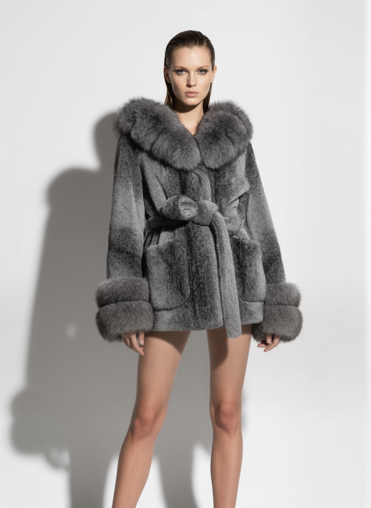 Fox Fur Trim Oversized Hooded Jacket