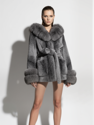 Fox Fur Trim Oversized Hooded Jacket