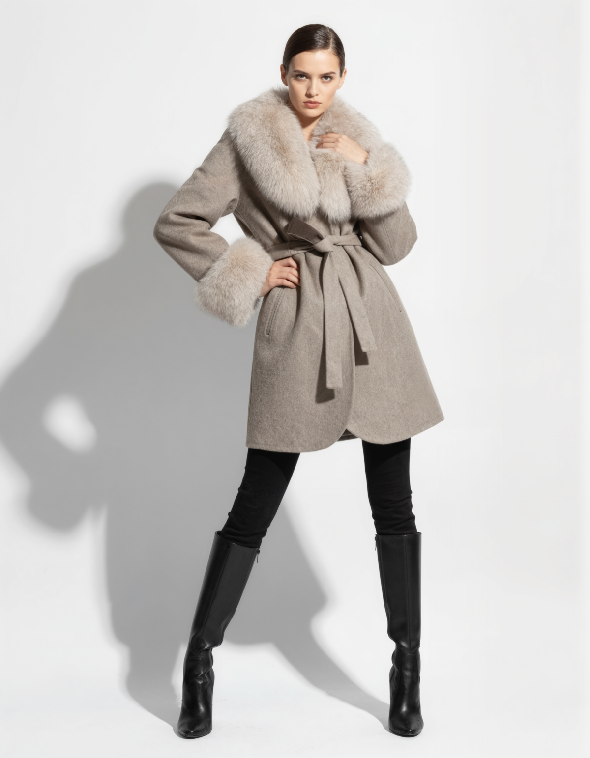 Fox Fur Trim Alpaca Wrap Coat