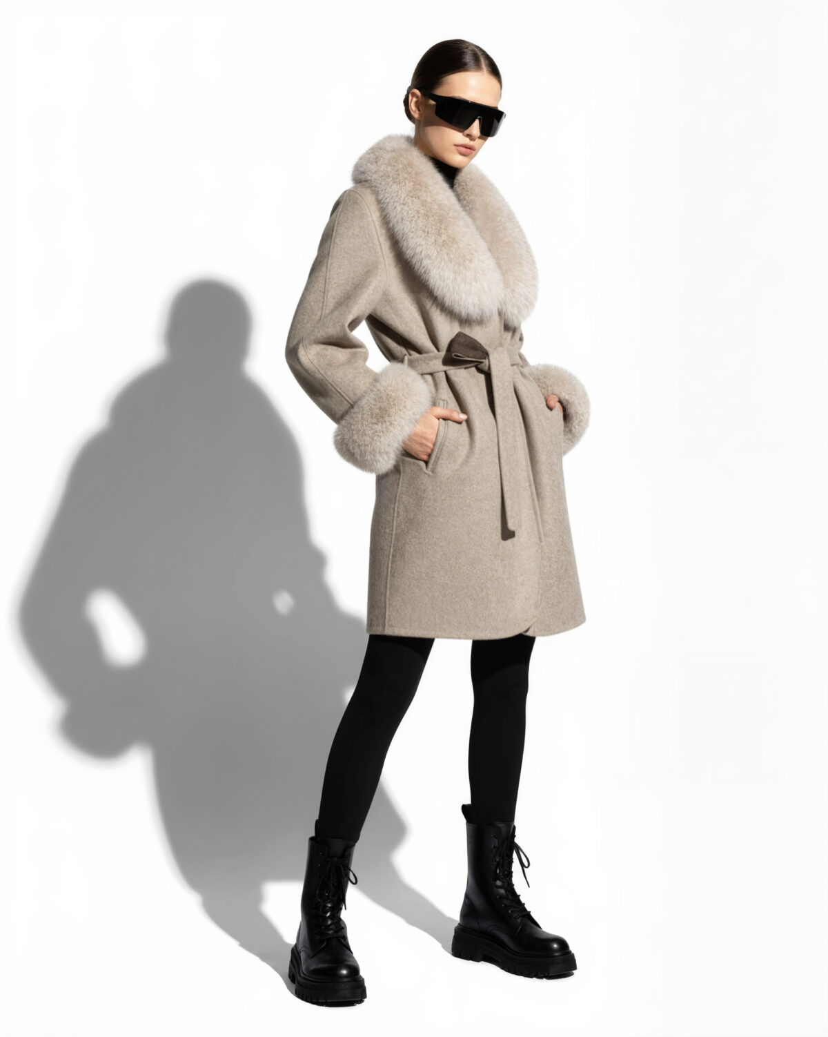 Fox Fur Trim Alpaca Wrap Coat