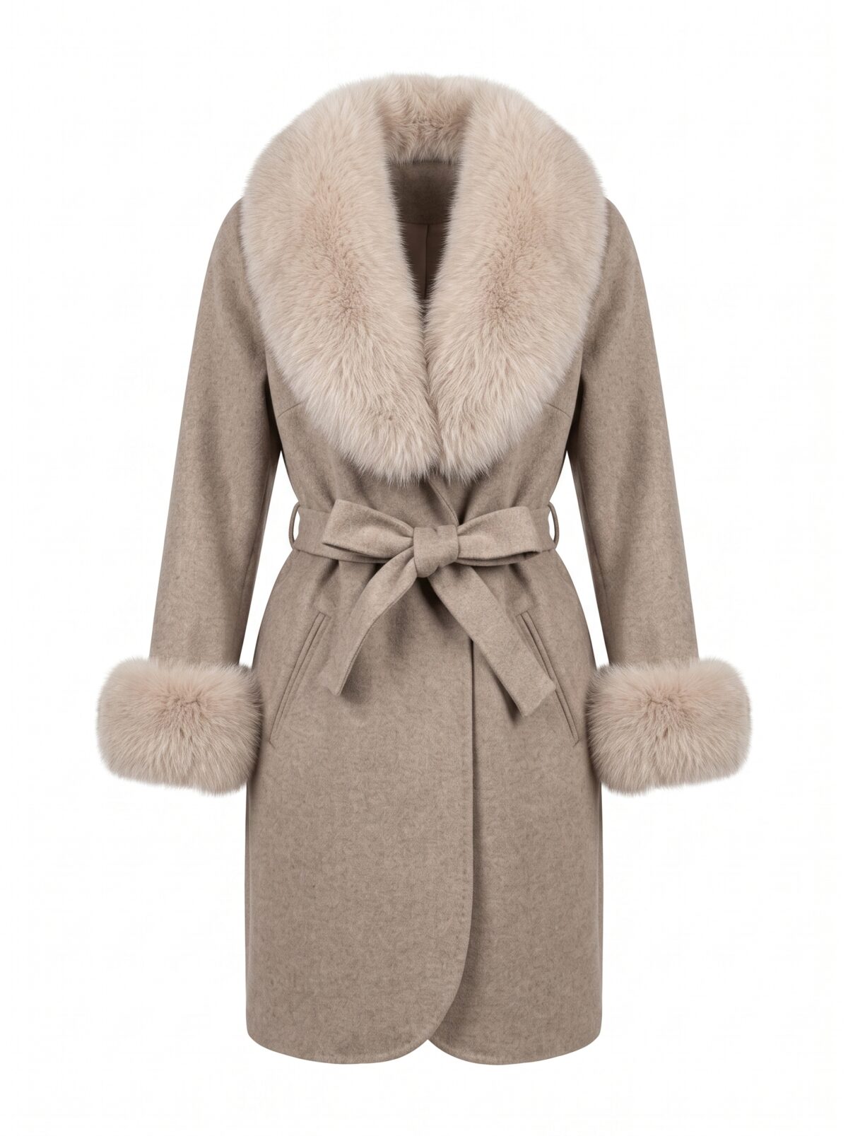 Fox Fur Trim Alpaca Wrap Coat