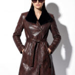 Python Leather Belted Coat With Mink Fur