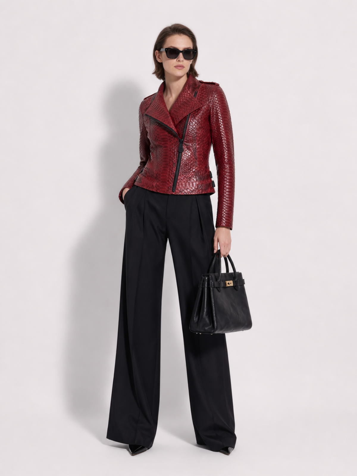 Red Python Leather Biker Jacket