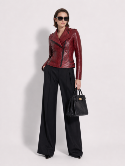 Red Python Leather Biker Jacket