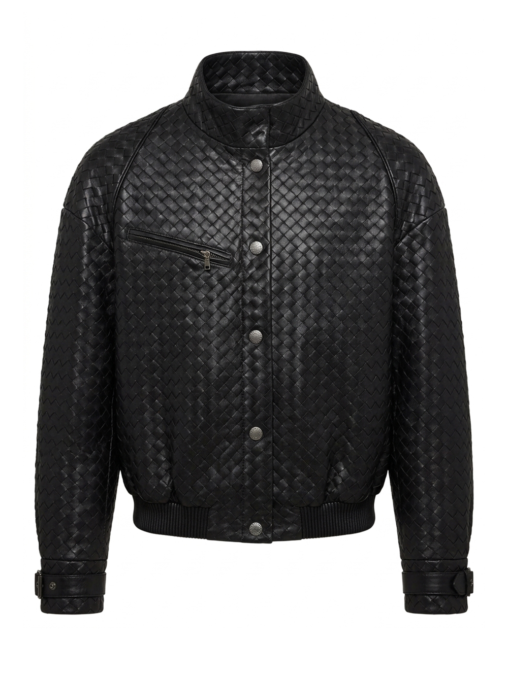 Oversized Hand-Woven Intrecciato Leather Jacket