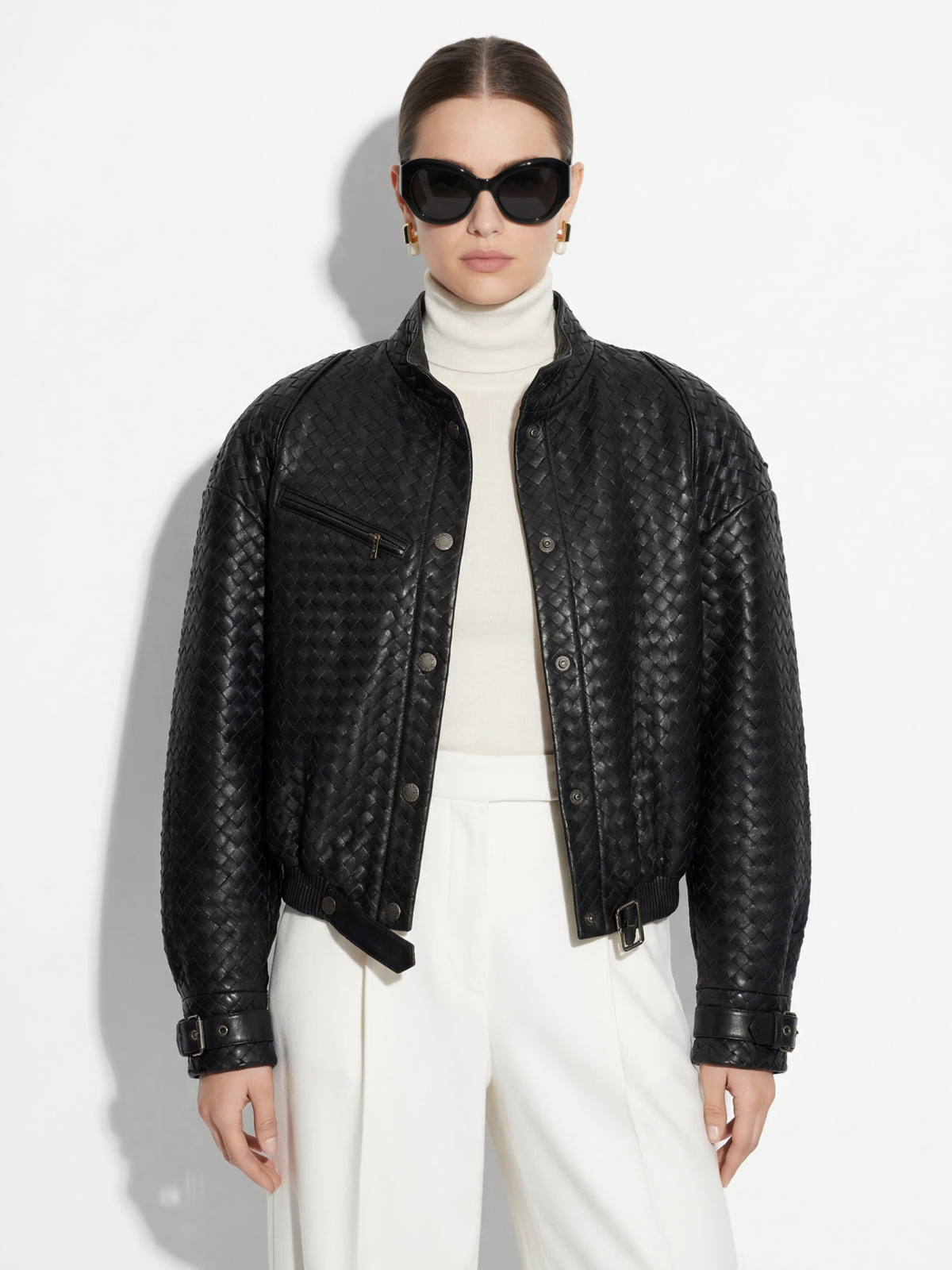 Oversized Hand-Woven Intrecciato Leather Jacket