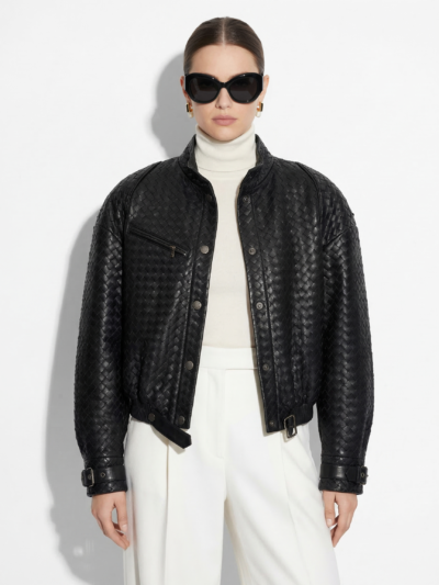 Oversized Hand-Woven Intrecciato Leather Jacket