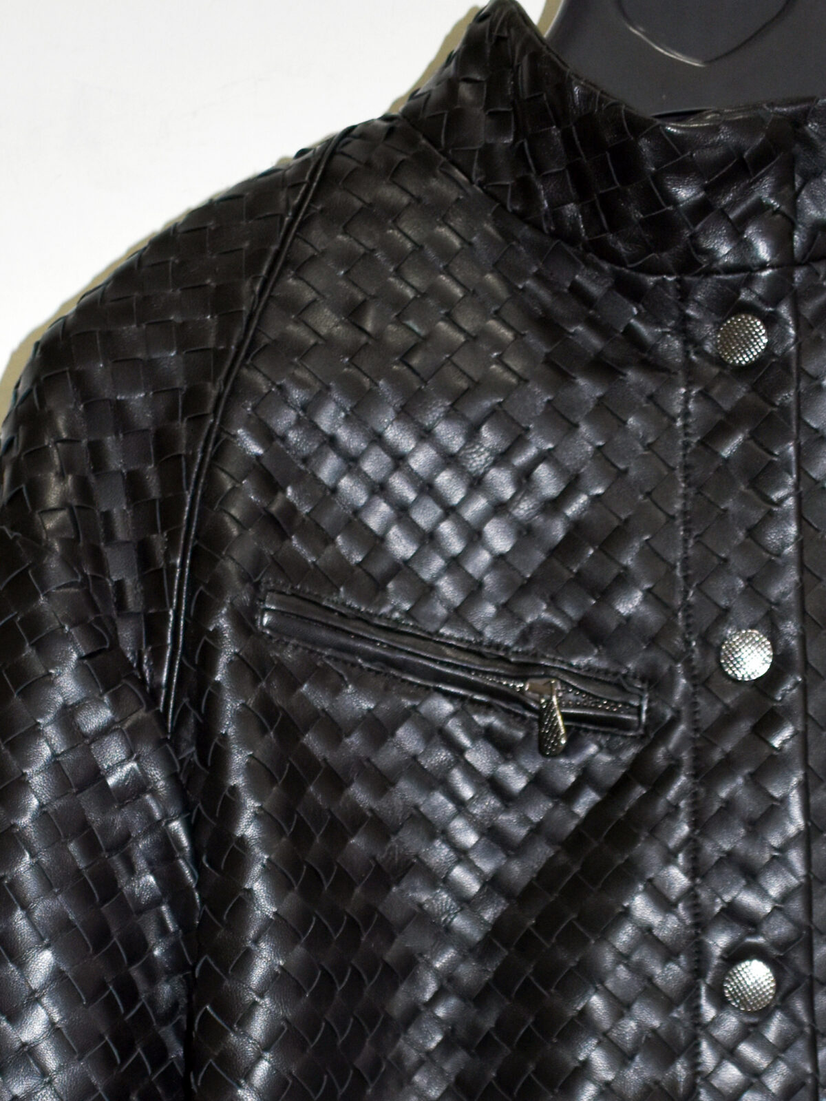 Oversized Hand-Woven Intrecciato Leather Jacket