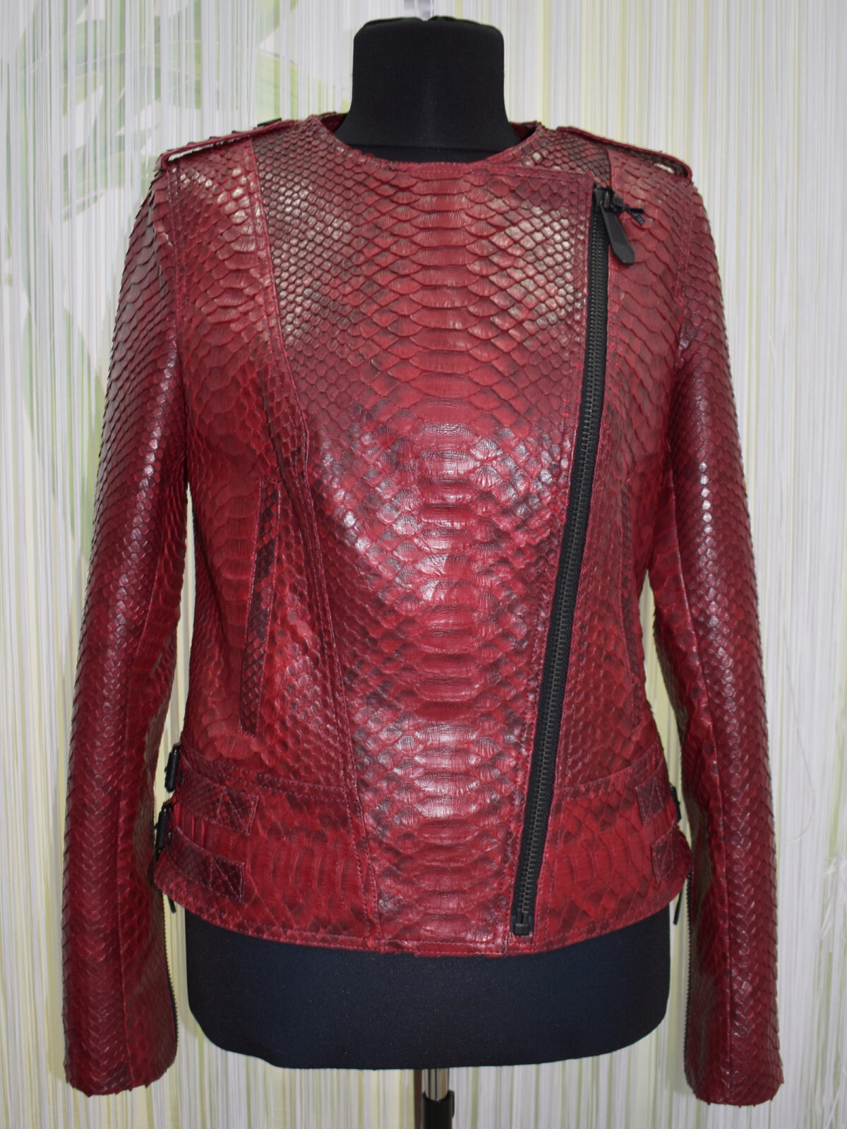 Red Python Leather Biker Jacket