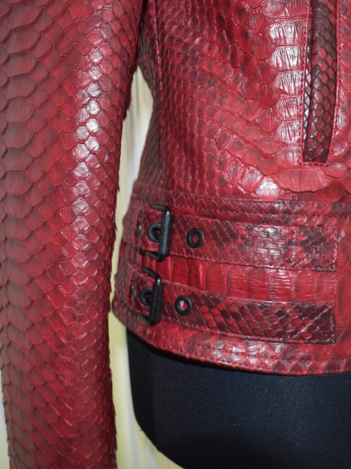 Red Python Leather Biker Jacket