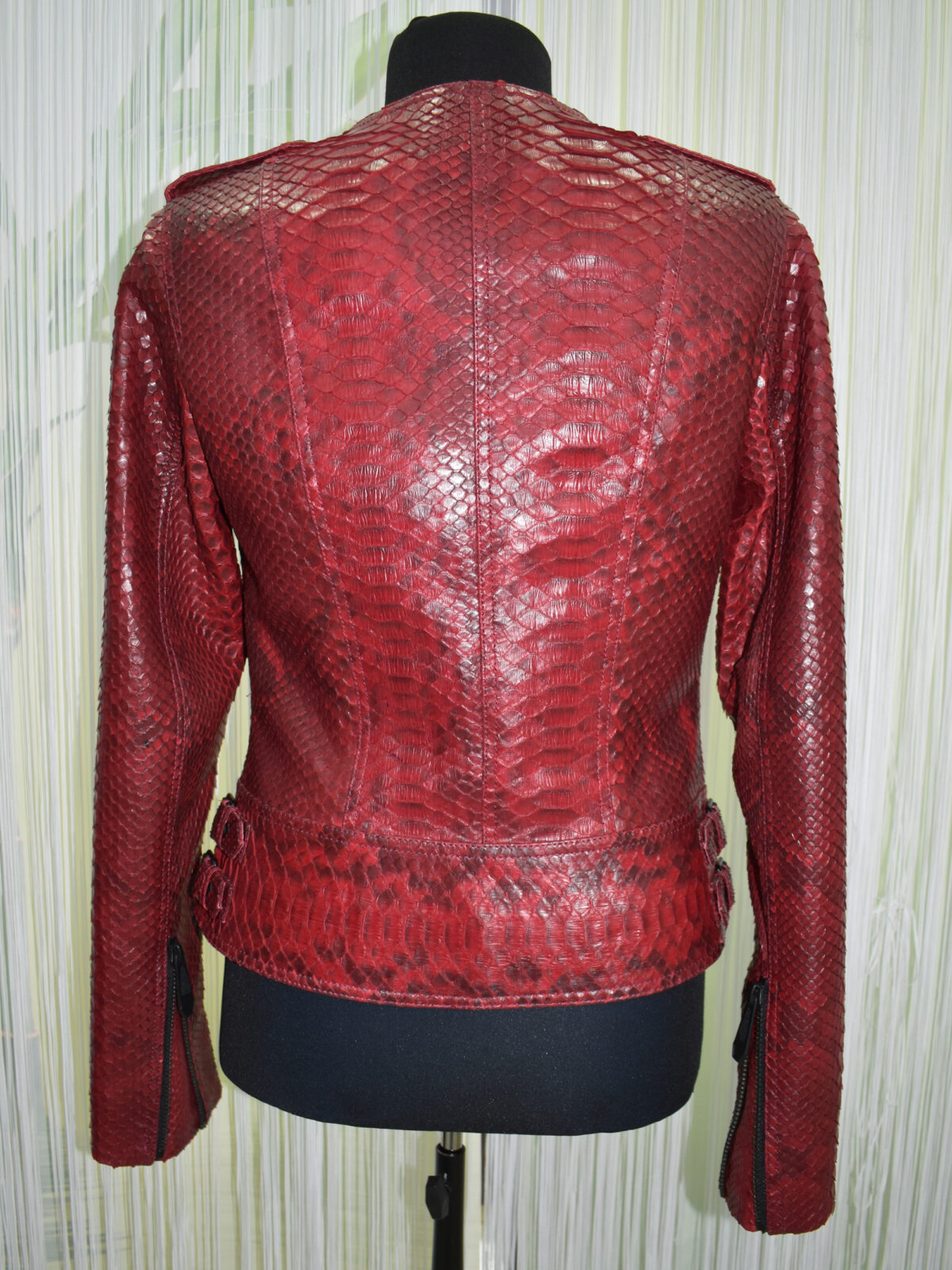 Red Python Leather Biker Jacket