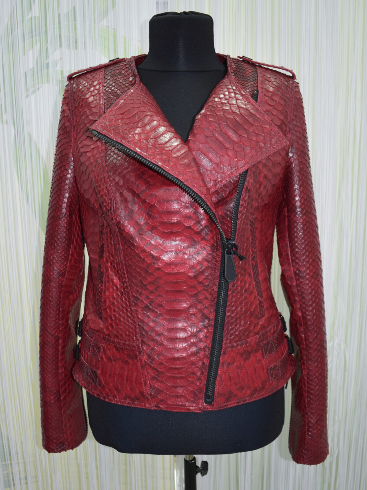 Red Python Leather Biker Jacket