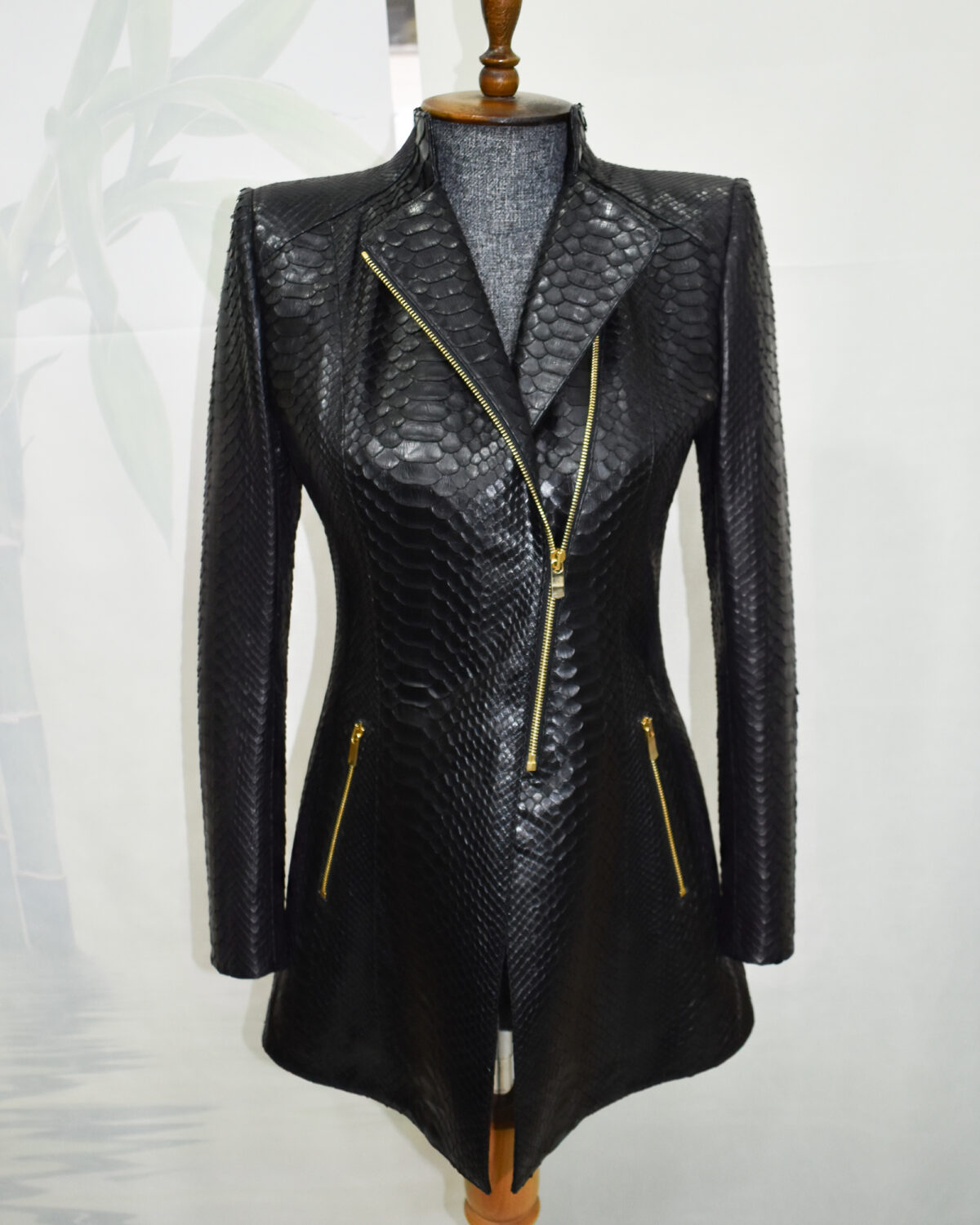 Python Leather Asymmetric Coat