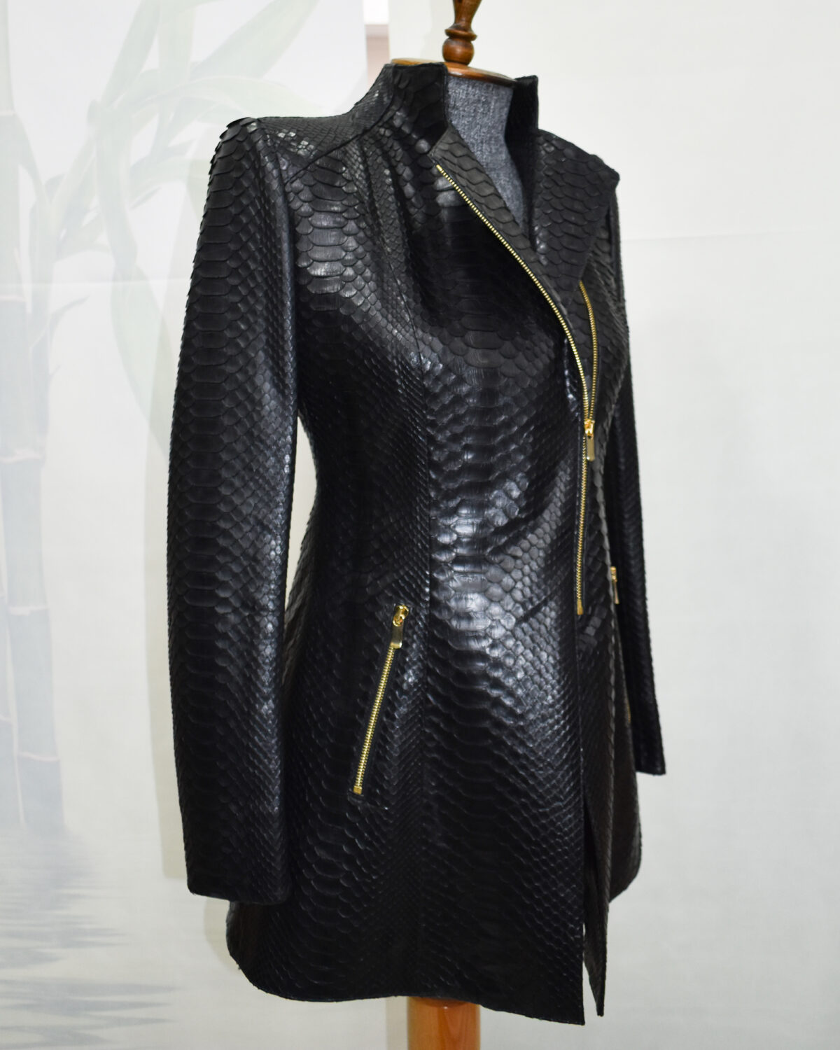 Python Leather Asymmetric Coat