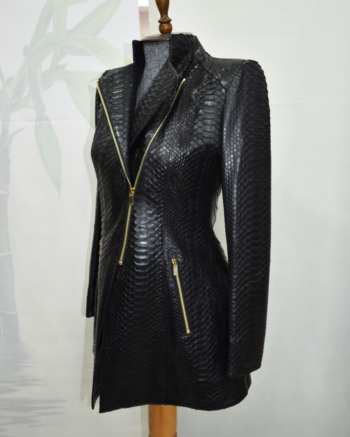 Python Leather Asymmetric Coat