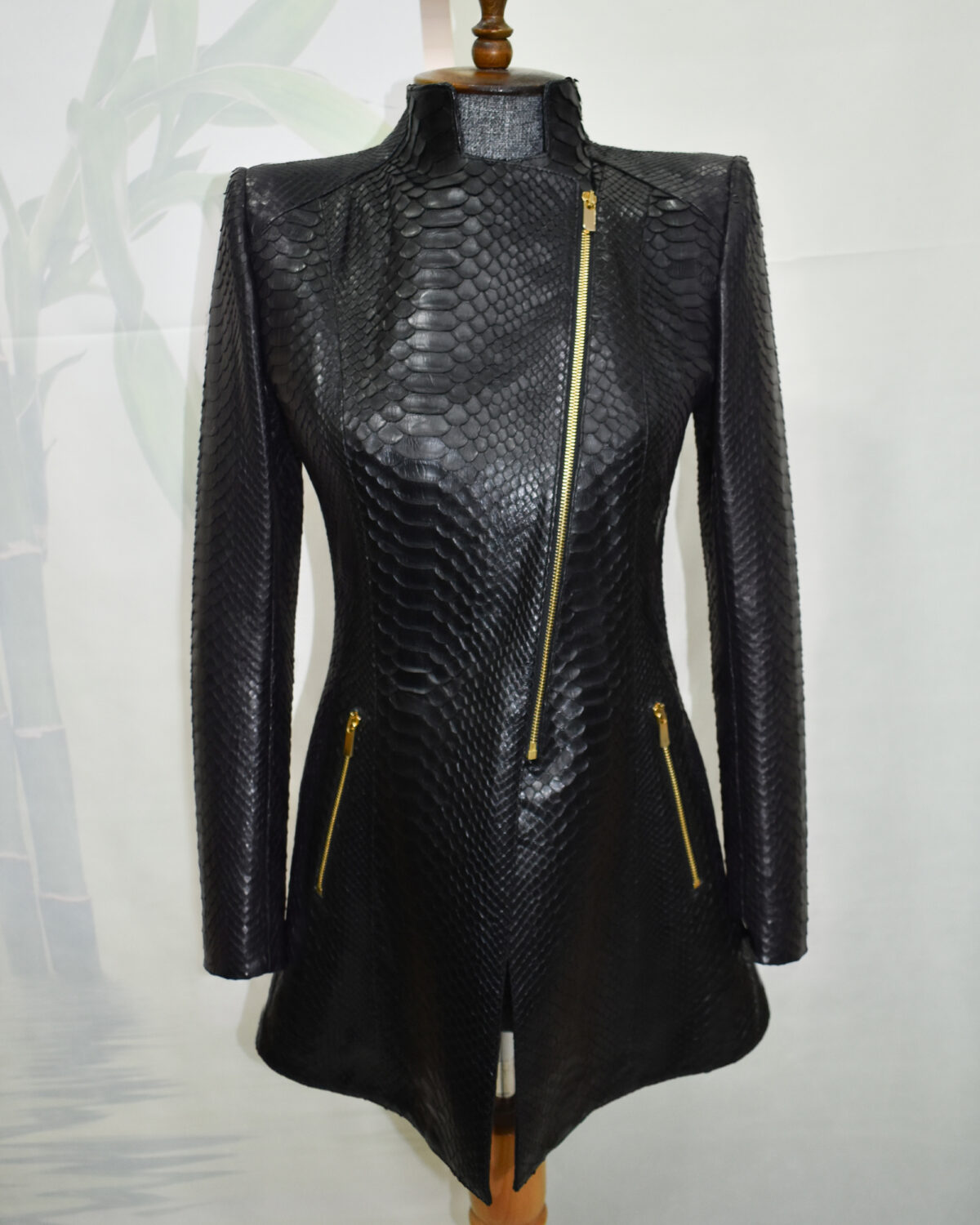 Python Leather Asymmetric Coat