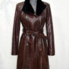 Python Leather Belted Coat With Mink Fur