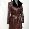 Python Leather Belted Coat With Mink Fur