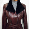 Python Leather Belted Coat With Mink Fur