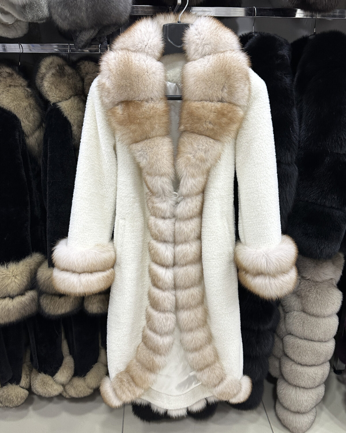 Fox Fur Trim Long Coat