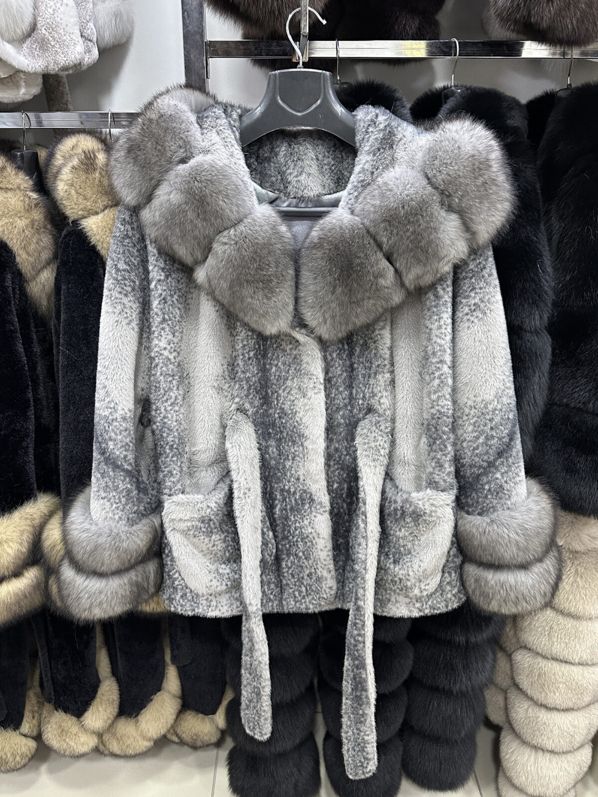 Fox Fur Trim Oversized Hooded Jacket