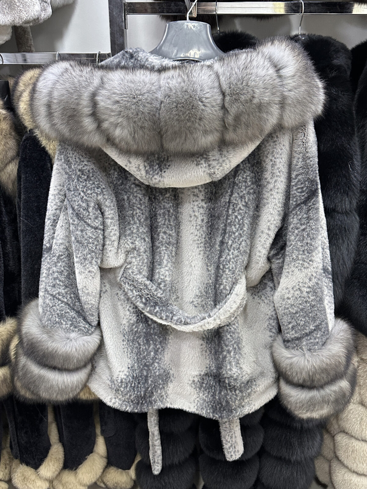 Fox Fur Trim Oversized Hooded Jacket
