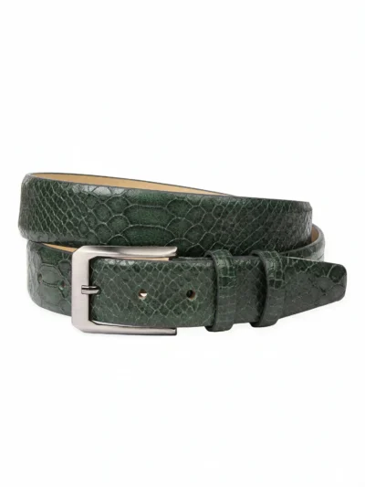 Forest Green Python-Embossed Leather Belt