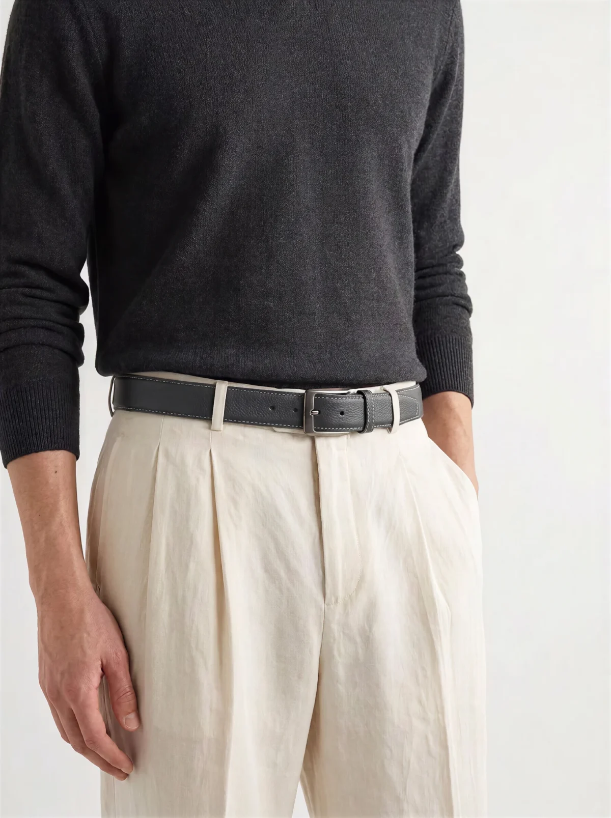 Slate Grey Leather Belt